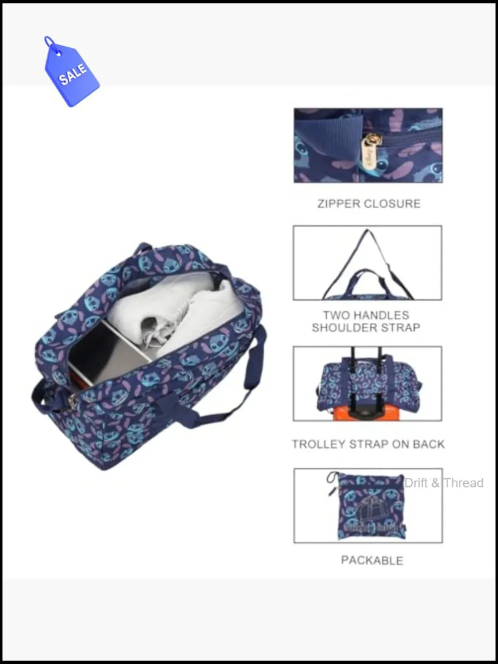 Lilo & Stitch Face Print 21-inch Packable Duffel Travel Bag